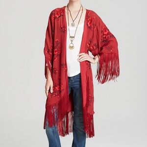 ❌❌SOLD❌❌Free People Kimono Floral Embroidered Fringe Duster